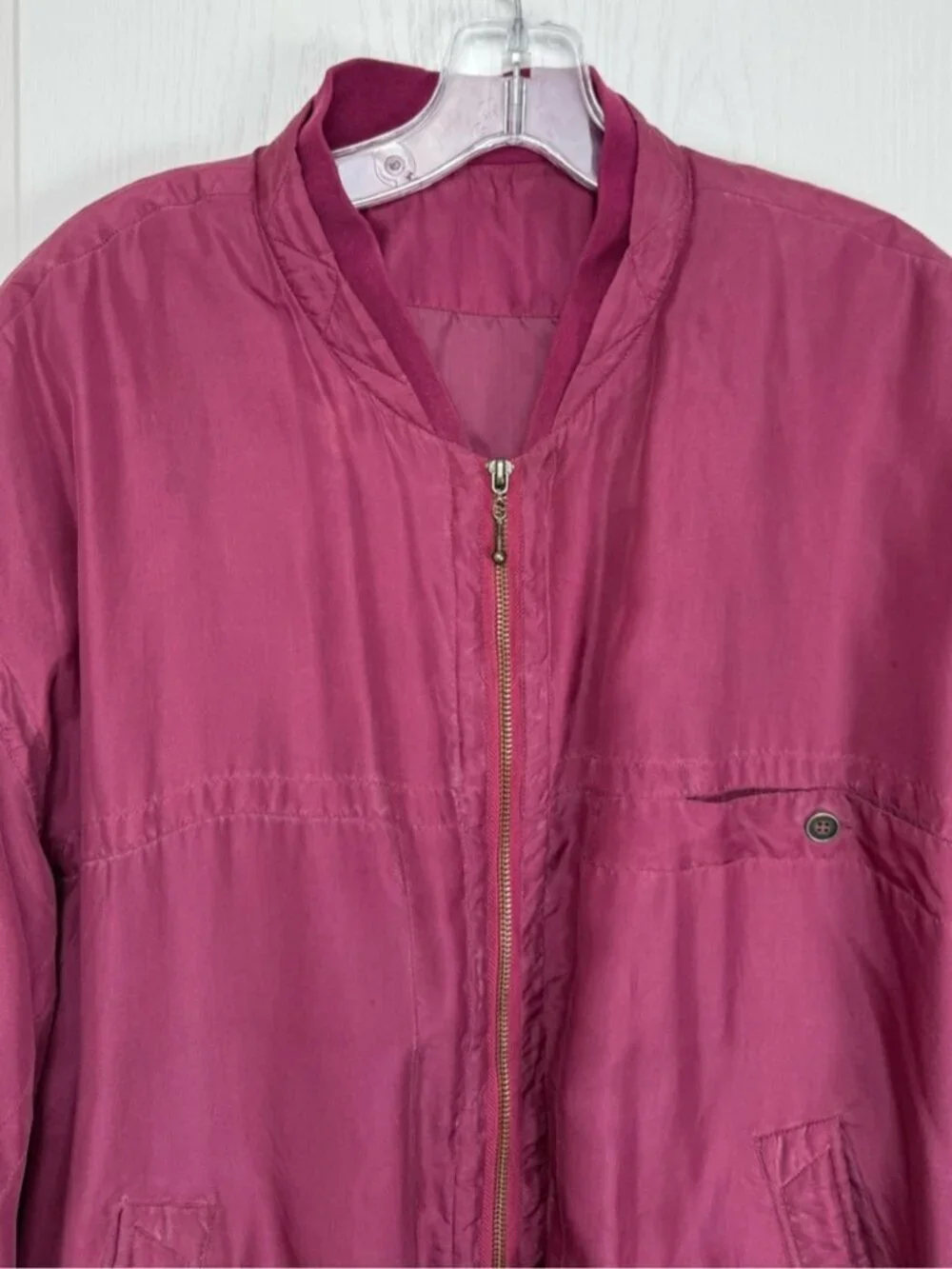 Vintage Silk Bomber Jacket Size XL Red Burgundy Berry